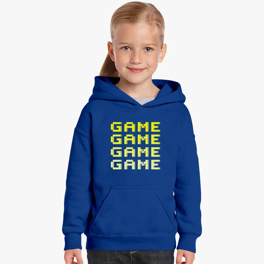 game-text-yellow-kids-hoodie-blue.webp